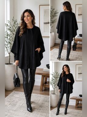 Hôtel Particulier Black Wool/Alpaca Cape Coat Size Small